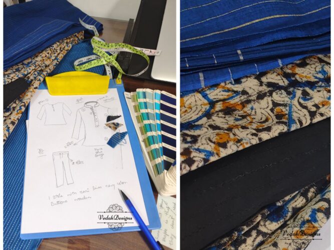 custom kurta set, sketch, artisanal fabric