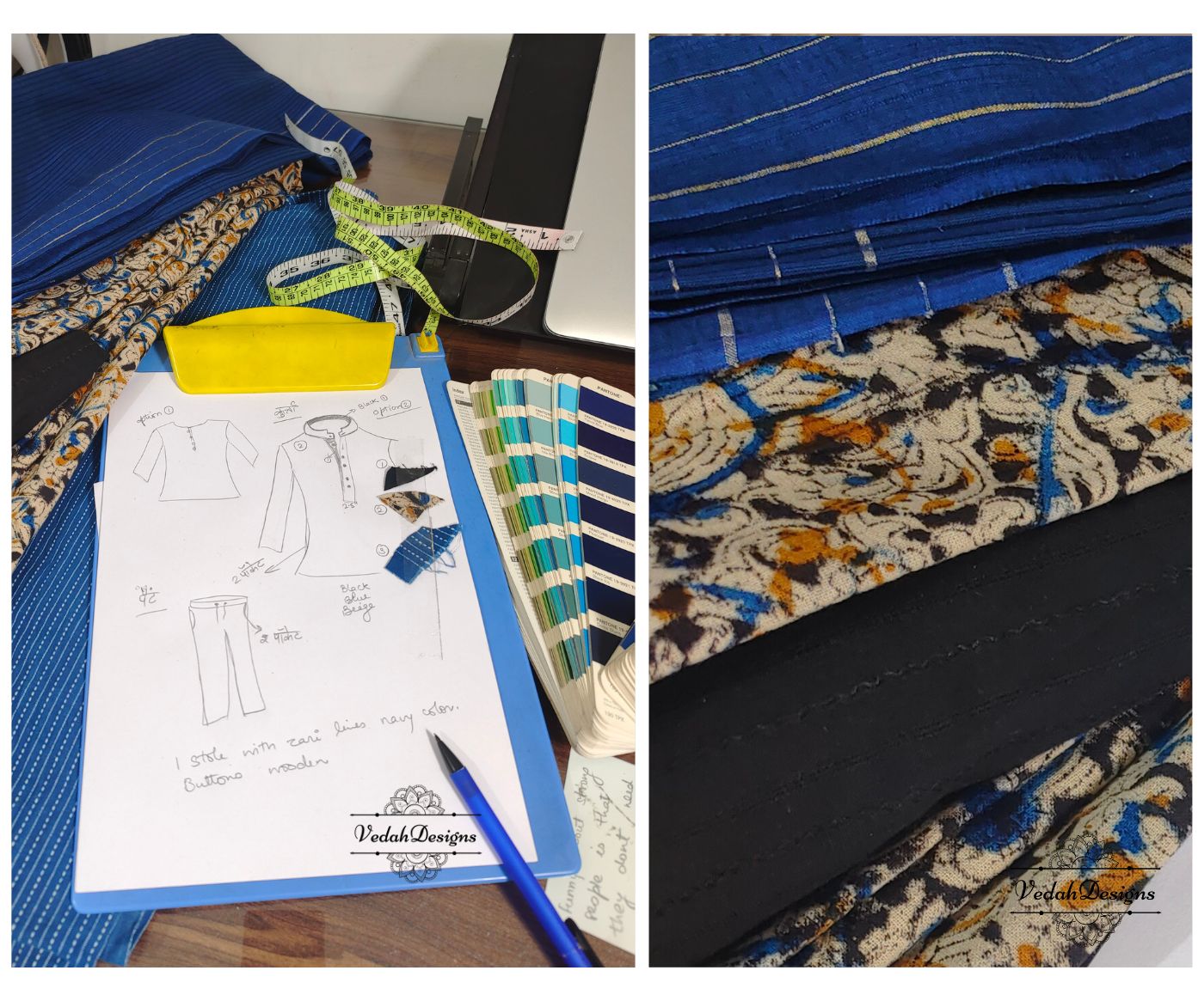 custom kurta set, sketch, artisanal fabric